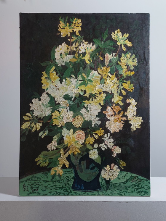 Image 1 of Vintage pasteuse oil painting, still life, flowers