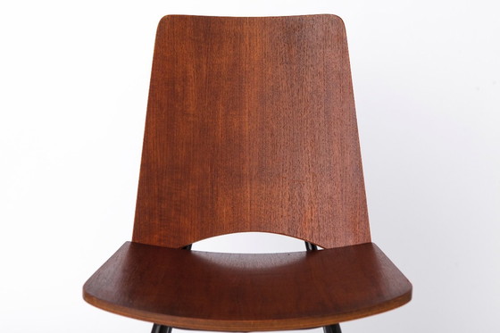 Image 1 of Mid Century Danish Chair 1950s Teak Plywood Chair, Scandinavian Vintage Desk Chair, Metal Frame Dining Chair