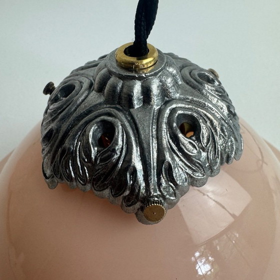 PAIR OF VINTAGE PINK OPALINE CONICAL PENDANT LIGHTS – Pendant lamps, Glass (photo 5 of 6)