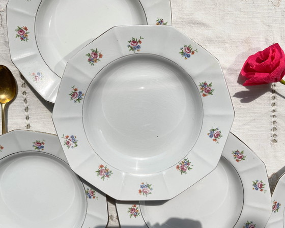 5 Piatti Fondi Vintage SALINS in Porcellana Opaca con Motivo Floreale – Stoviglie (photo 8 of 19)