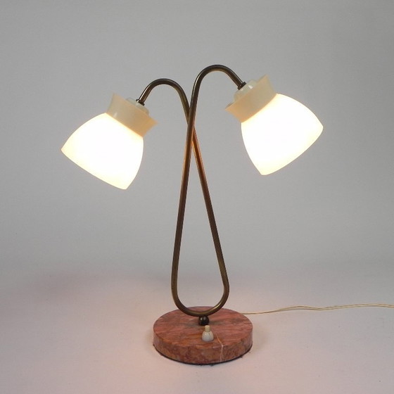 Image 1 of Table lamp with 2 plastic shades on marble base, 1950s