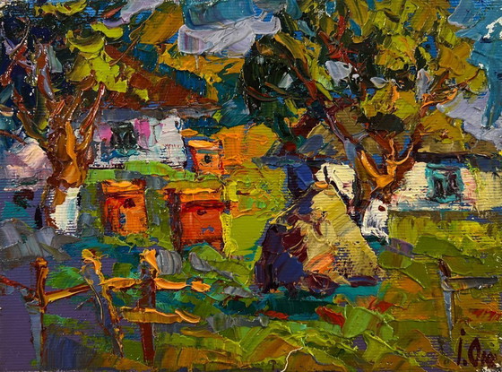 Original Oil Painting Rural Life Landscape Summer Day In The Village – Paintings & Drawings, Canvas (photo 3 of 8)