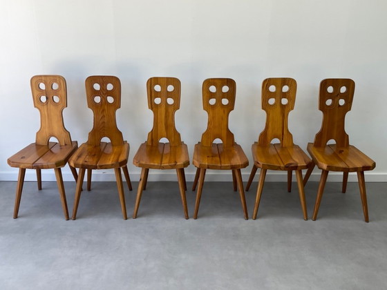 Vintage Brutalistische Eethoek – Tiroler Stijl (6 stoelen) – Eetkamerset, Wood (photo 13 of 18)