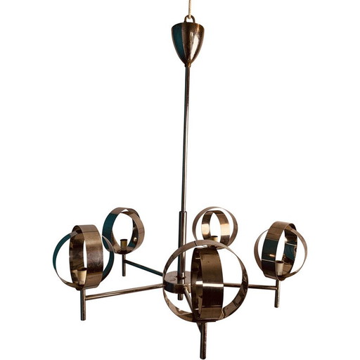 Vintage chromen kroonluchter met 5 bollen