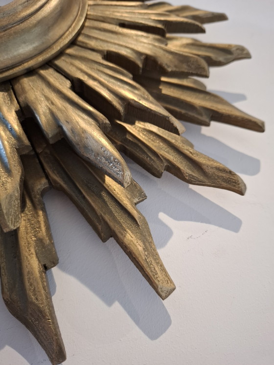 Image 1 of 40cm double-decker wooden sun mirror! Convex. 1950.