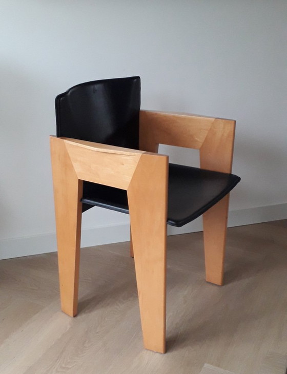 Image 1 of Arco Dining Chair design wooden leather chair Arnold Merckx