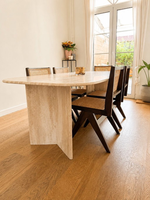 Solid travertine dining table, premium statement piece