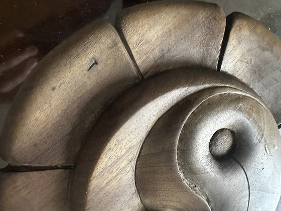 Image 1 of Plat Déco Vintage Bois Massif Sculpté Yin et Yang Diamètre 28 cm