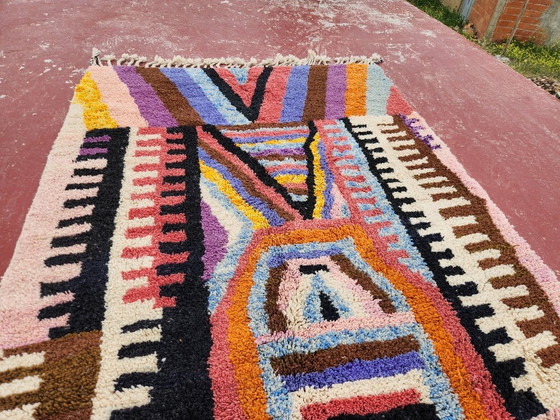 Image 1 of Handcrafted Beni Ouarain Moroccan Rug 260x184cm – Premium Wool Berber Carpet – Multicolour Abstract Geometric Statement Rug