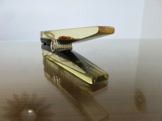 Image 1 of Resin clip with inclusions, photo holder, letter holder, paperweight, 60s