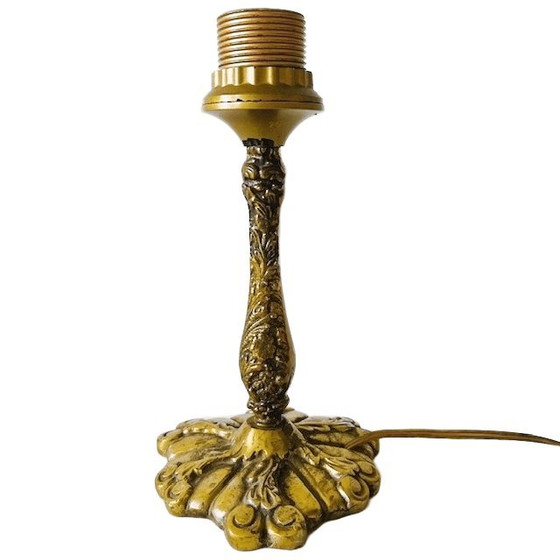 Image 1 of Antique Art Nouveau table lamp with brass, gold-gray lampshade, 1910s