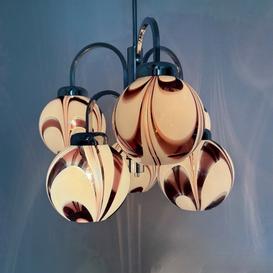 Image 1 of XL Italian purple and white murano glass swirl chandelier , 1970s