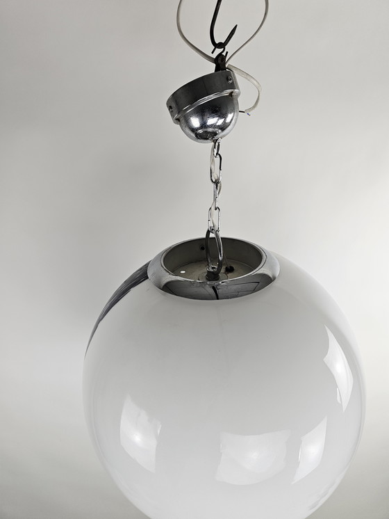 Image 1 of Large globe lamp diameter 45cm Italy 60s glass white and purple