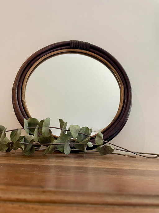 Vintage ronde rotan spiegel