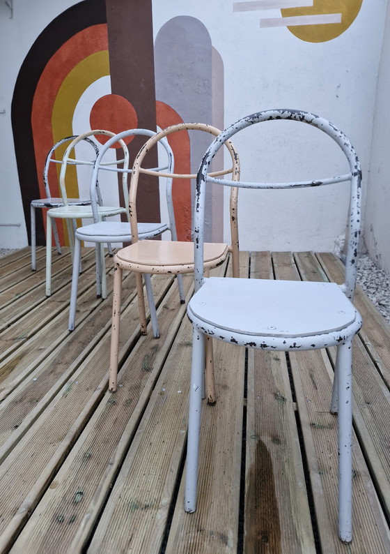 Image 1 of Set di 5 sedie in metallo di René Herbst per Mobilor, 1950