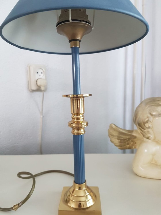 Image 1 of Lampe à poser en laiton Mid Century, laiton - Bleu