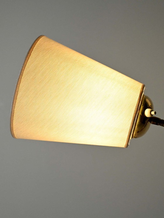 Image 1 of Three-arm teak and brass floor lamp, Scandinavia, 1940s–50s