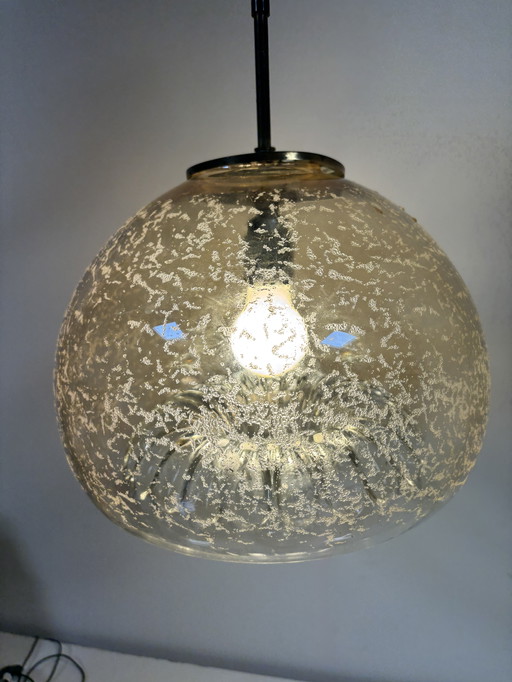 Seltene Vintage-Pendelleuchte – Glashütte Limburg mit wunderschönem Blasen-/Eis-Effekt