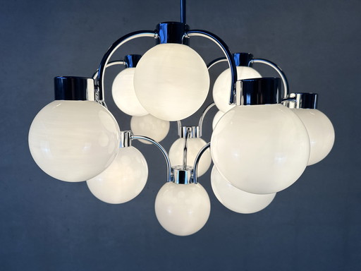 Vintage Design Chandelier - Opaline And Chrome