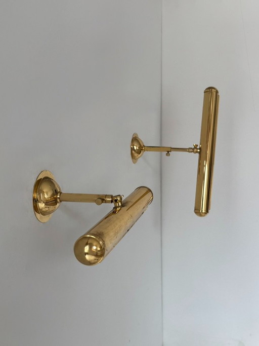 Set van twee vintage verstelbare messing wandlampen, Frankrijk, 1970. – Brass
