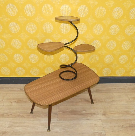 Image 1 of original sixties tabouret de fleur 70's 60's banc de fleur étagère Resopal optique teck déco rétro