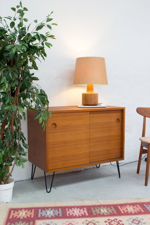 Vintage teak chest of drawers with sliding doors