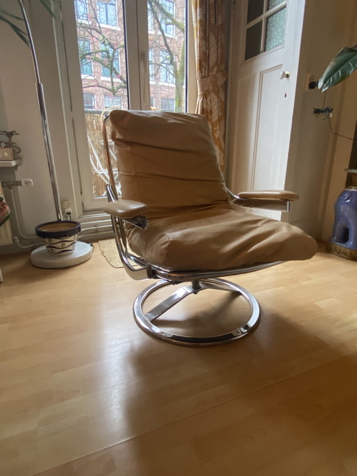 Fauteuil vintage pivotant/lig chromé