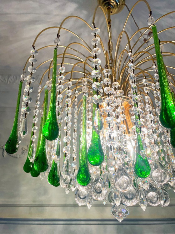 Image 1 of Lustre cascade vintage italien de Murano vert – années 1970