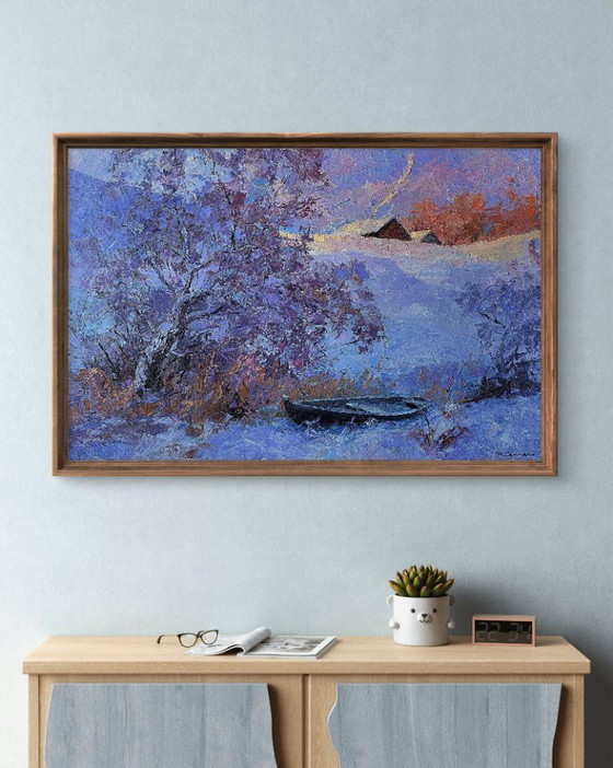 Original Oil Painting Winter Landscape Countryside Frosty Morning – Paintings & Drawings, Canvas (photo 2 of 7)