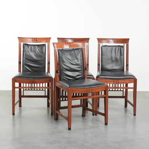 4x elegant black cowhide leather and wood Art Deco dining chair by Schuitema from the Decoforma series – eetkamerstoelen