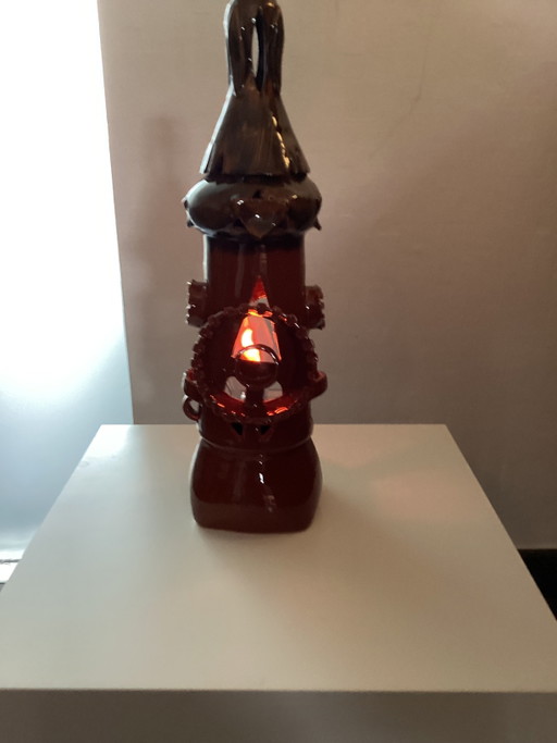 Vintage keramische torenlamp uit de jaren zeventig.