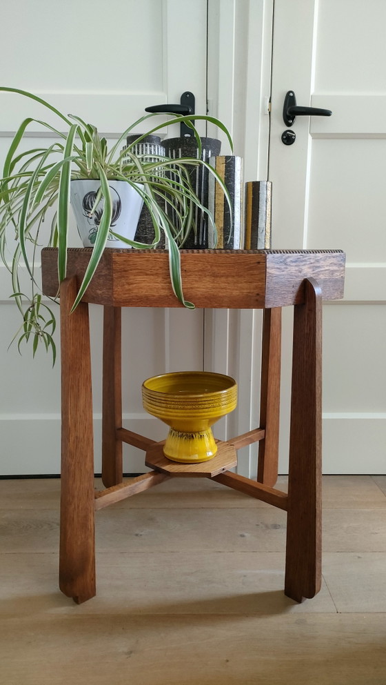 Image 1 of Table d'appoint Art Déco octogonale, table basse style Amsterdam School, table en chêne