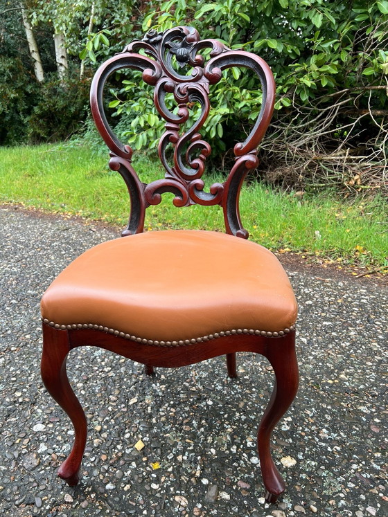 4 chaises de salle à manger Biedermeier Horrix Baroques, Bois, Cuir, Noir (photo 3 sur 6)