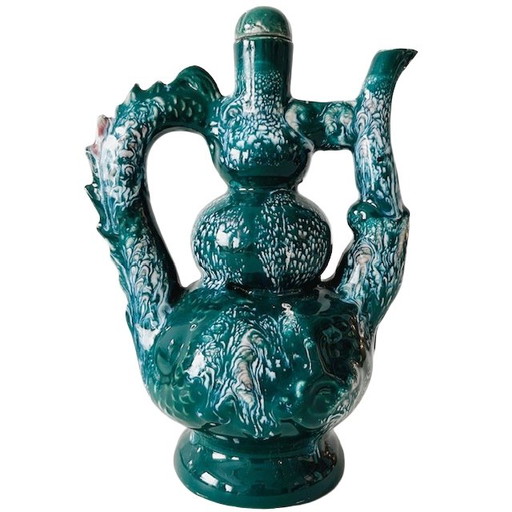 Vintage Afghan Istalif ceramic water jug ​​turquoise