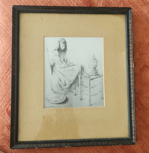 Rare Pencil Drawing by Herbert van der Poll 1896