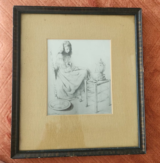 Image 1 of Rare Pencil Drawing by Herbert van der Poll 1896