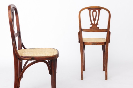 Image 1 of Set of 2 Vintage Bentwood Dining Chairs | Austria 1930s–50s | Beechwood, New Woven Cane Seats
