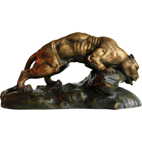 Image 1 of Sculpture of a lioness in terracotta by Armand Fagotto