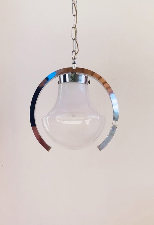 Suspension Vintage Mazzega Murano Verre Années 70 | Lustre Chromé Space Age Italien