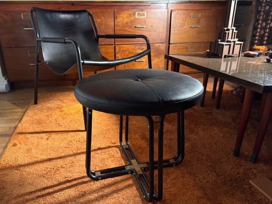 Image 1 of STELLAR WORKS design stool in black leather and brass