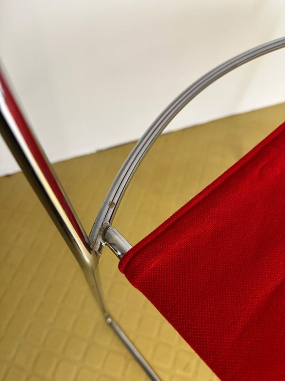 Image 1 of Chaise Delfina Enzo Mari pour Rexite 1974 Acier Chromé Tissu Kvadrat Field 2 Rouge Compasso d'Oro