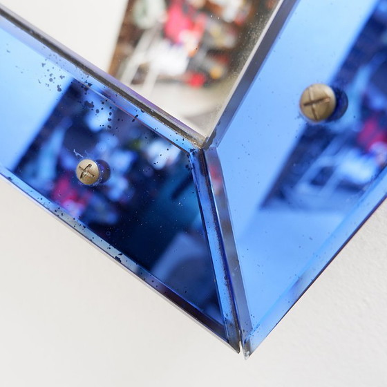 Image 1 of Mirror with a colored glass frame, attributed to Fontana Arte, Italy, circa 1950