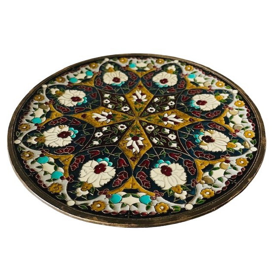 Image 1 of Piatto decorativo in ottone vintage cloisonné mandala anni '70