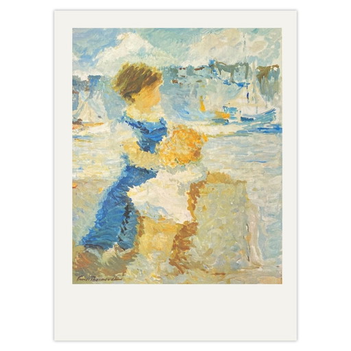 Ernest Kosmowski. Mujer y niño frente al puerto de Honfleur. Serigrafía, 1990.