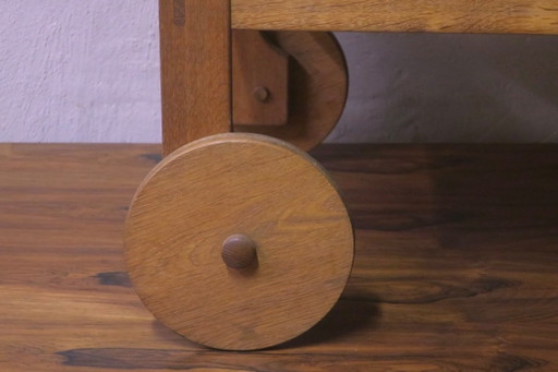 Brutalist Scandinavian Bar Cart / Serving Trolley in Solid Oak, 1950s-60s – serveerwagens, Wood (photo 2 of 14)