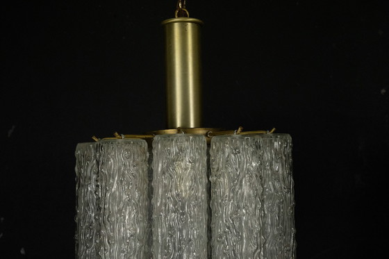 Image 1 of Pair of Murano Glass and Brass Chandeliers in the Style of Toni Zuccheri, Italy 1970s