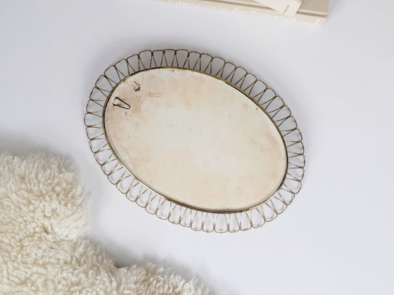 Image 1 of Midcentury Brass Oval Mirror in the Style of Josef Frank