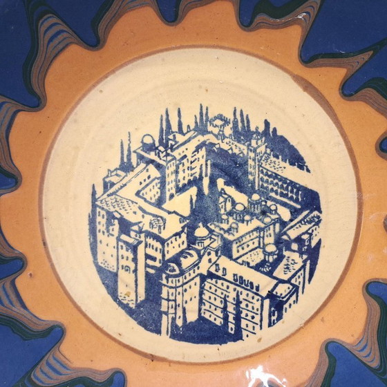 Image 1 of Grande piatto da parete in ceramica dipinto a mano, souvenir vintage della Città Vecchia di Gerusalemme
