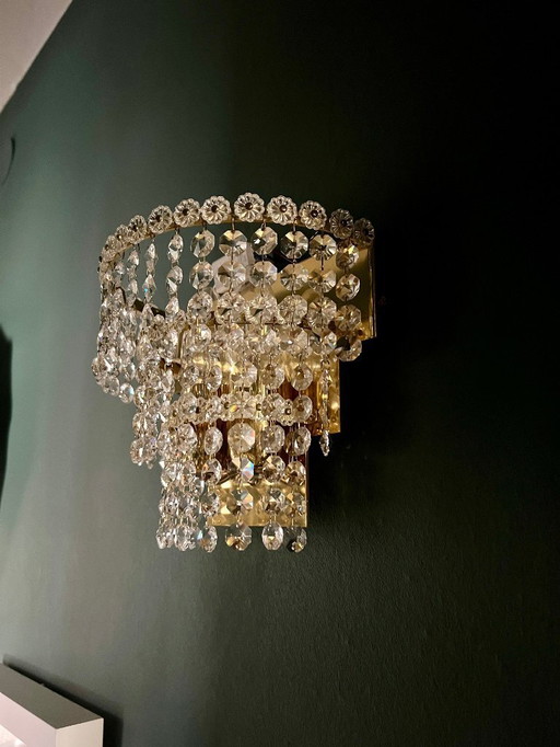 Set of 2 Mid - Century Crystal Glass Wall Lights, Beethoven Lamp 50-60s, High Quality Made of Brass/ Swarovski