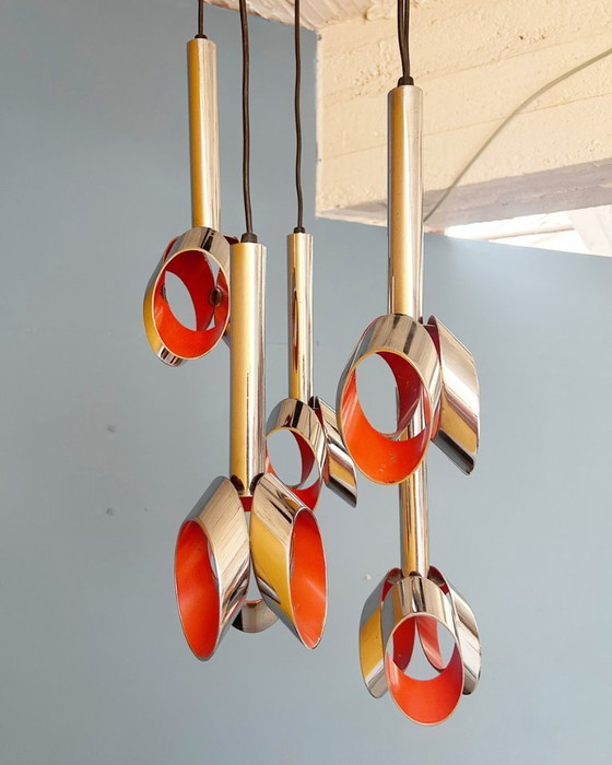 Image 1 of Raak vintage waterfall pendant light – chrome and orange